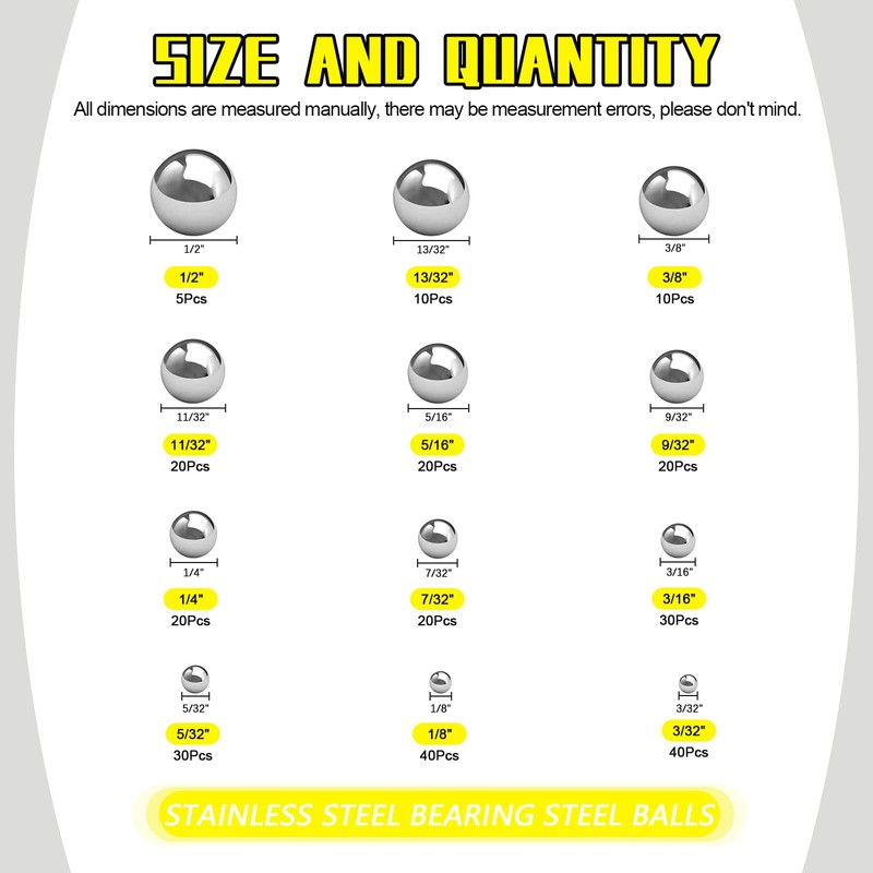 Mardatt 265 Pcs 12 Sizes Precision Bearing Steel Ball Assortment
