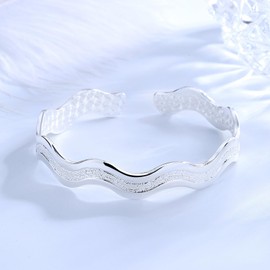 WPPHXY 925 Sterling Silver Bracelets Open Adjustable Bangle Bracelet Teardrop Water Drop Cuff Bangles for Women (Pattern 10)