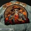 Embroverse Sophisticated Skeleton Embroidered Large Patch - Skull with Coffee