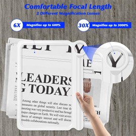 NZQXJXZ 30 x 6 x Reading Magnifier for Seniors, Large, Large and Lightweight Magnifying Glass, Full Book Page Viewing Area, Perfect Handheld Magnifier for Reading Small Prints and Low Vision, White