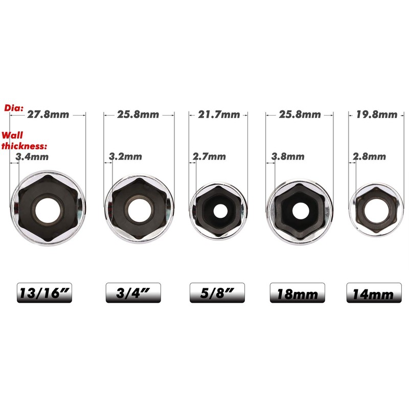 CASOMAN 3/8-Inch Drive Spark Plug Socket Set, 6-Point, 5/8-Inch, 3/4-Inch,