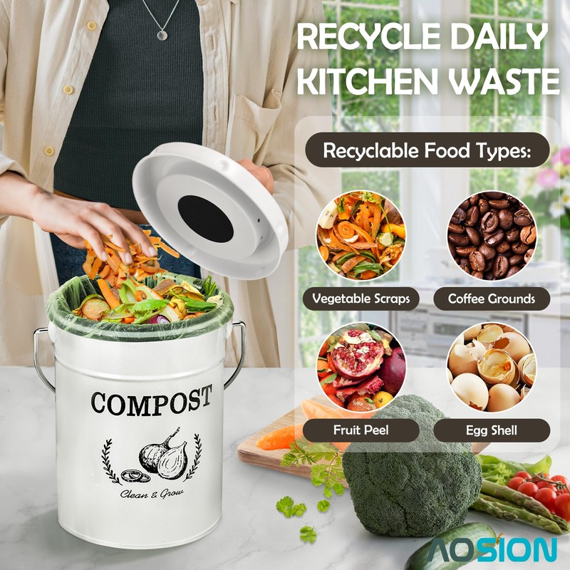 AOSION Countertop Compost Bin Kitchen,Odor Resistant Indoor Compost Bin with