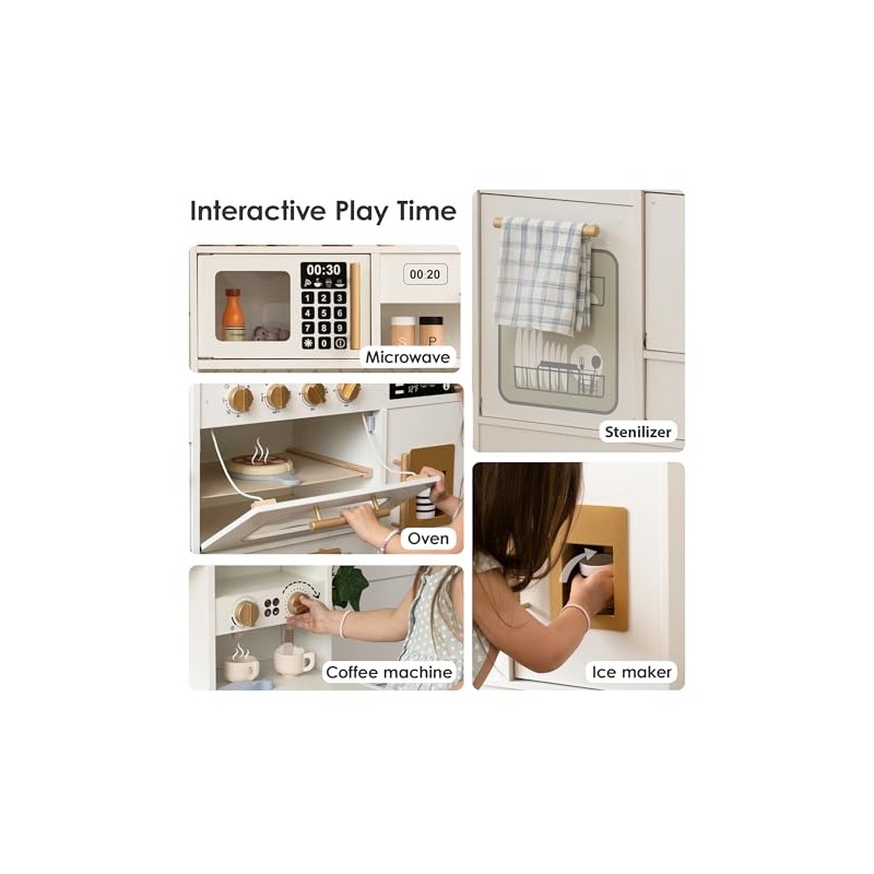 Wooden Play Kitchen for Kids– Realistic Appliances, Smart Storage &