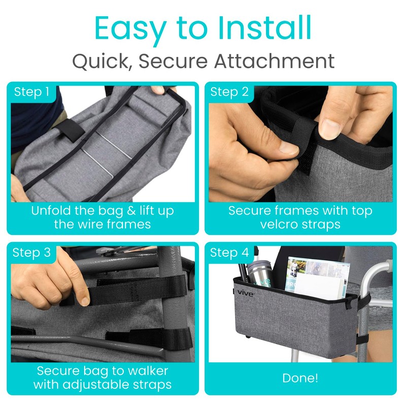 Vive Walker Basket Accessories Bag - Tray for Folding Walker