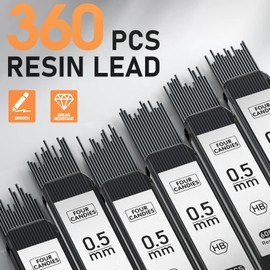 Four Candies Metal Mechanical Pencil Set - 3PCS 0.5mm Art Mechanical Pencils & 360PCS HB Lead Refills & 3PCS Erasers & 9PCS Eraser Refills, Drawing Mechanical Pencils for Writing, Sketching