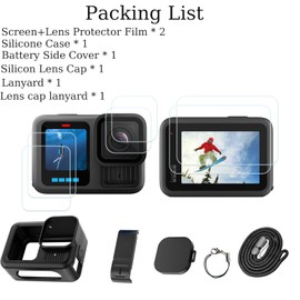 Silicone Sleeve Case for Go Pro Hero 13 Black, Battery Side Cover & Screen Protectors & Lens Caps & Lanyard for Hero 13 Accessories Kit (Black)