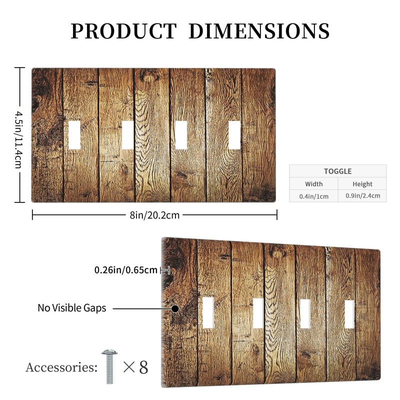 Rustic Brown Wood Natural Wooden Light Switch Covers Quad Toggle