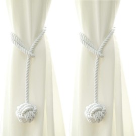 2 Pcs Curtain Rope Tiebacks, Heavy Duty Cotton Handmade Double Rural Knot Balls Curtain Tiebacks, Christmas Decorative Curtain Drapery Holdbacks