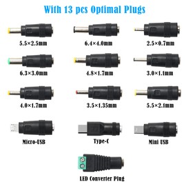GINTOOYUN 5V USB2.0 to DC Power Cable USB2.0 to DC 5.5mmx2.1mm Universal Charging Cable with 13 Connector Plugs for Laptops, Speakers, Power Banks, Routers, etc(60.2Inch)