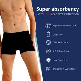 Incontinence Underwear for Men-Leakproof, Washable, Reusable Boxer Brief for Bladder Control|60ML Absorbency Leak Proof Incontinence Panties|2 Pcs,2X-Large,Black
