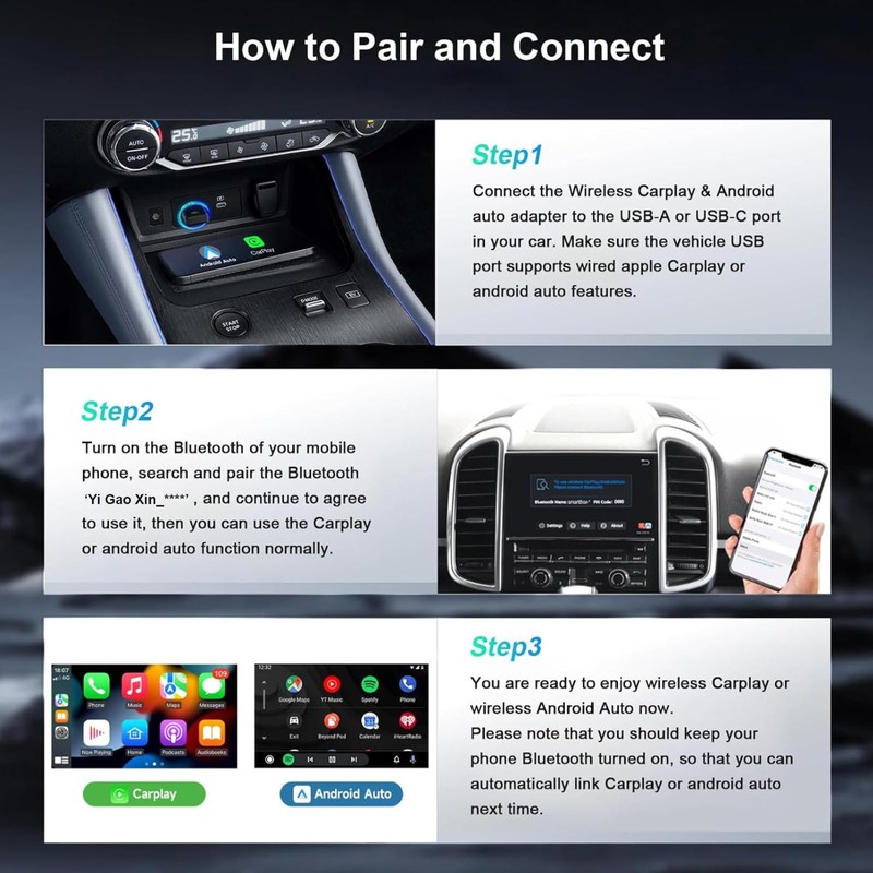 Zurligi 2 in 1 Wireless CarPlay Adapter & Android Auto