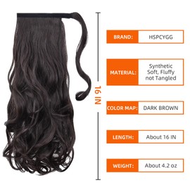 HSPCYGG Brown Ponytail Extension,Wrap Around Clip in Ponytails 16" 4.2 Oz Synthetic Women Black Hair Extensions Hair Piece Wig