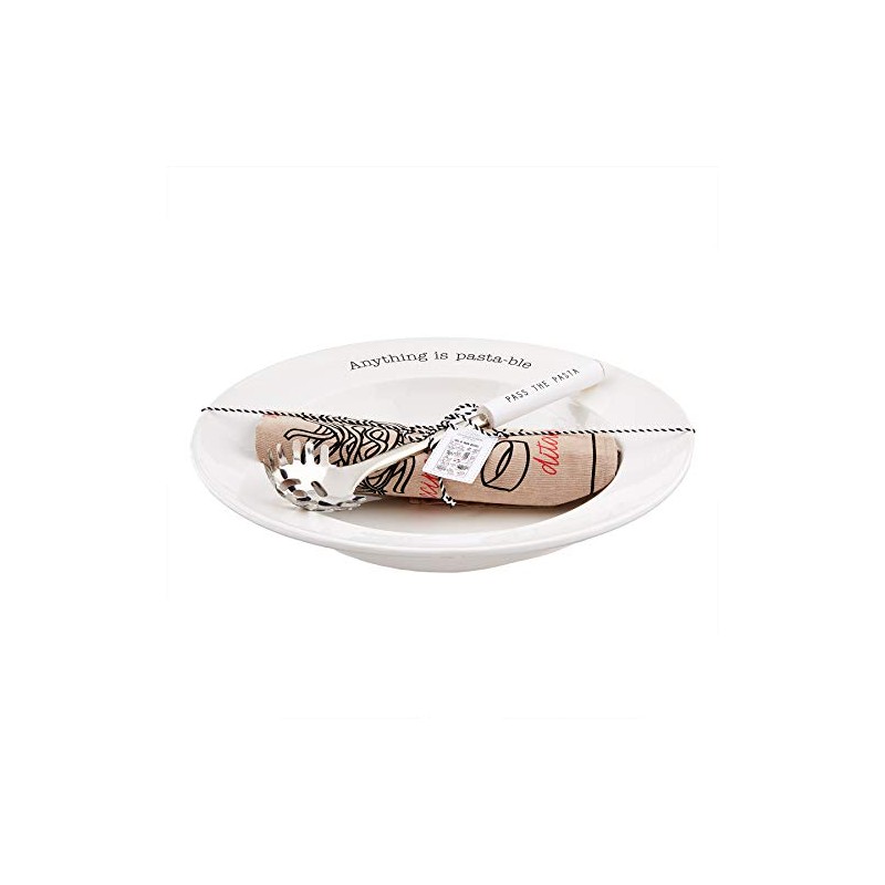 Mud Pie Circa Pasta Bowl with Towel, White, "bowl 3"