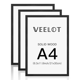Veelot A4 Photo Frame Black Solid Wood Photo Frame Set of 3 with HD Ple-xiglass for Gallery Certificate Document Home Decoration (21 x 30 cm)