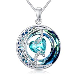 TOUPOP Blue Topaz Necklace Christmas Gifts for Women 925 Sterling Silver Moon and Star Pendant Necklace December Birthstone Celtic Moon Jewellery Birthday Gifts for Women Lady Wife Girlfriend Her Mum