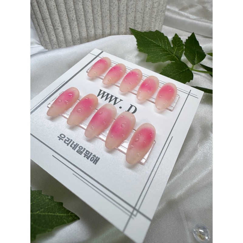 White peach syrup, peach pink matte cheek fruit nail -