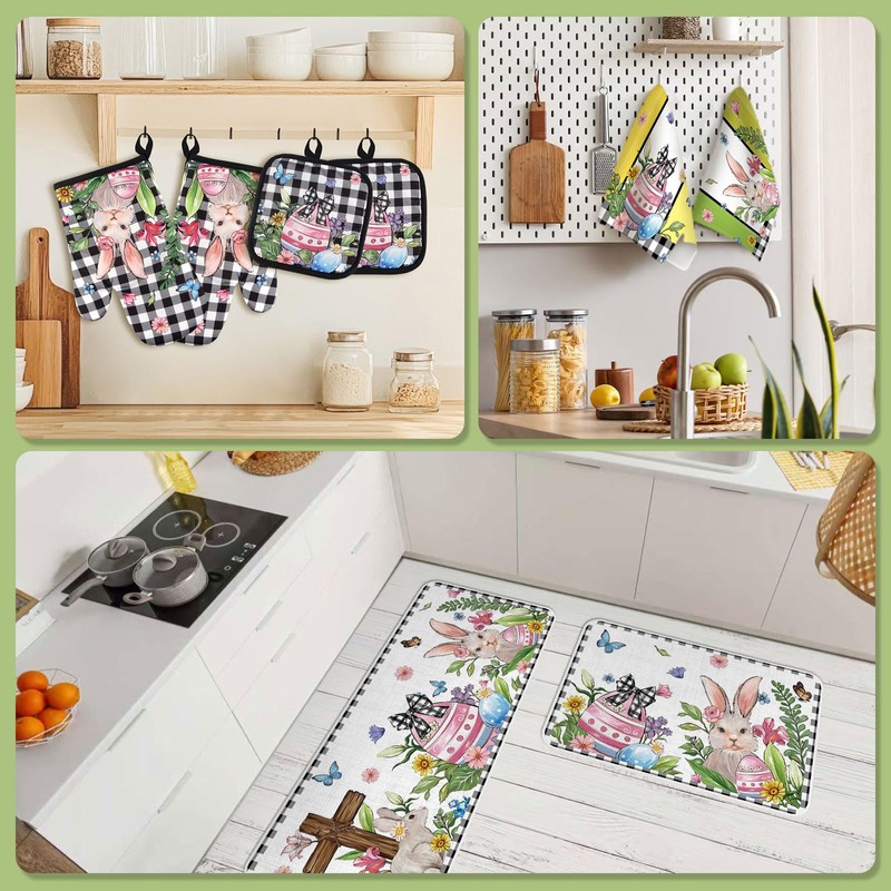 snaxuda 10 Pcs Kitchen Decor Set Bunny Kitchen Towels and