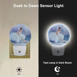 Uanvaha Nightlight Oil Painting Little Girl Ballerina LED Dusk to Dawn Night Lamp Auto Sensor for Bedroom Bathroom Hallway Living Room