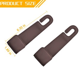 KHGUZ 2PCS Car Seat Headrest Hook, Leather Vehicle Seatback Organizer Hanger for Hanging Purses Bags Coats, Auto Seat Back Storage Hook Accessories, Universal for SUV, Sedan, Truck (Brown)