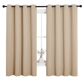 NICETOWN Cortinas Cortas Salon - Cortinas Termicas Aislantes con Ollaos para Dormitorio/Telas Gruesas 100% Poliéster para Oficina Cocina Comedor(Beige Biscotti, 1 Par, 140 x 173 cm)