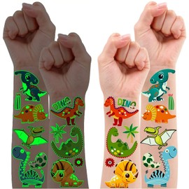 Leesgel Dinosaur Tattoo Stickers for Kids, Dinosaur Toys Gifts, Luminous Temporary Tattoos for Kids Boys Dinosaur Birthday Decorations Favors, Dinosaur Party Supplies Games Favours - 10 Sheets
