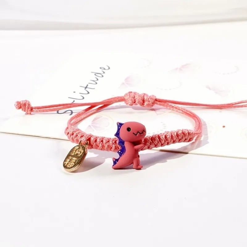 Set 2 Pulseras Ajustables Dinosaurios Verde Rosa Pareja Amistad