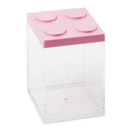 OMADA Design Confetti Container for Confetti or Candy, Brick Type, Transparent Plastic and Coloured Lid - 1000 ml - 10 x 10 x 15.5 cm