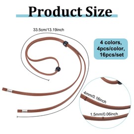 AHANDMAKER 16Pcs 4 Colors Hat Chin Strap, Flexible Adjustable PU Leather Hat Strap Clips Windproof Flat Strap with Clips for Cowboy and Sun Hats Outdoor Activities