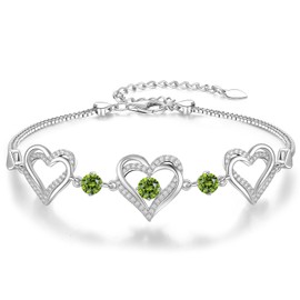 CDE Forever Love Heart Charm Link Bracelet for Women, 925 Sterling Silver Birthstone Bracelet Valentines Mother's Day Gift Anniversary Christmas Birthday Jewelry Gifts for Women Wife Her Girlfriend