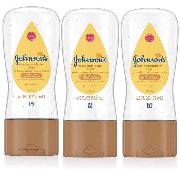 Johnsons Baby Oil Gel Shea& Cocoa Butter 6.5 Ounce (192ml) (3 Pack)
