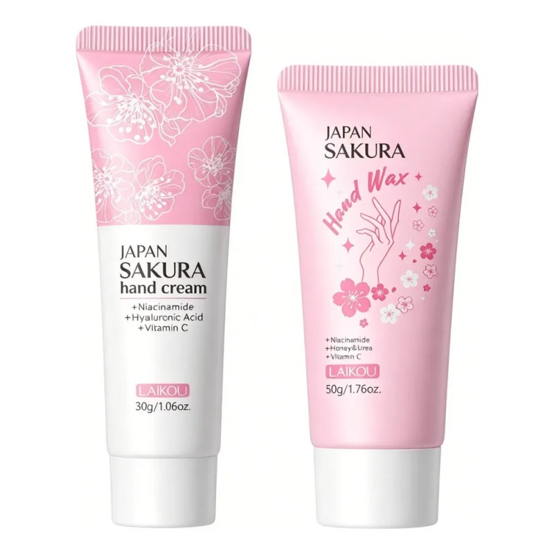 Set Laikou Japan Sakura Crema Y Cera Para Manos 2pzs