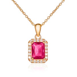 Diamond Treats Women's Emerald Cut 925 Sterling Silver Necklace with White, Green, Blue or Red Cubic Zirconia, Elegant Rectangle Silver Necklace with Gift Box, Sterling Silver