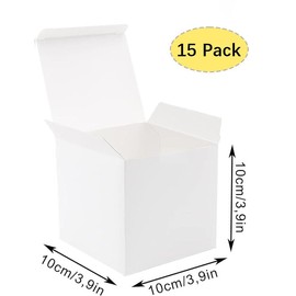 Pack of 15 Gift Boxes Kraft Paper White, Cardboard Boxes, Cardboard Boxes with Lid, Gift Box Square, 10 x 10 x 10 cm, Ideal for Gifts, Parties, Birthdays, Weddings