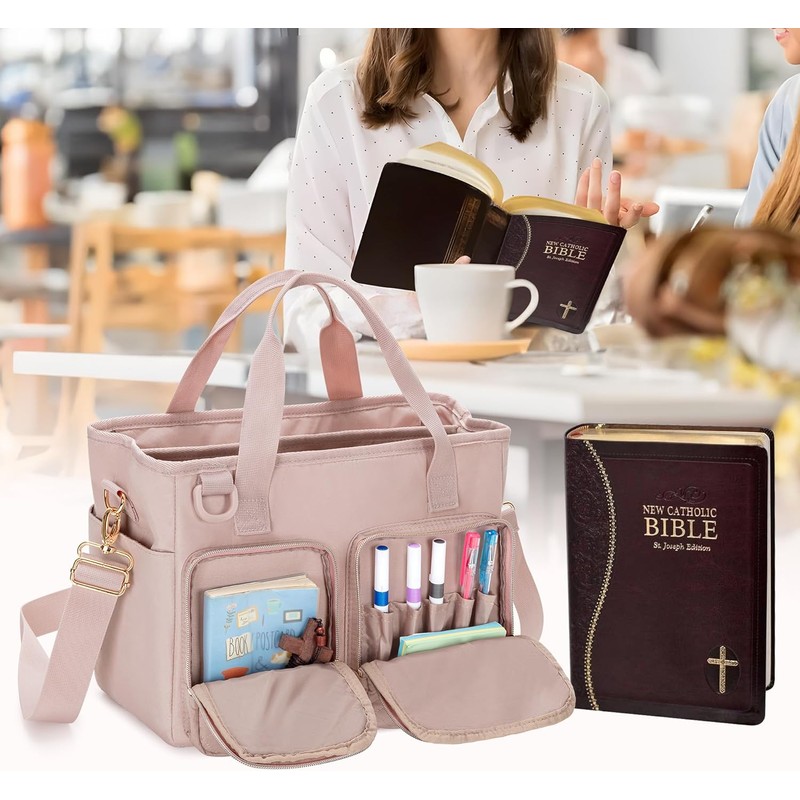 Teamoy Large Bible Tote Bag, Women Bible Cover Carrying Case