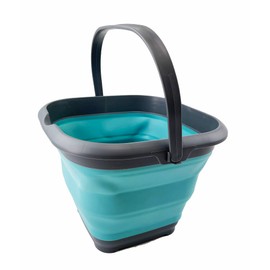 SAMMART 8.5L (2.2 Gallon) Collapsible Square Handy Bucket/Foldable SquareWater Pail/Portable Tub with Handle. Size 31cm (Square) (Grey/Crystal Blue)