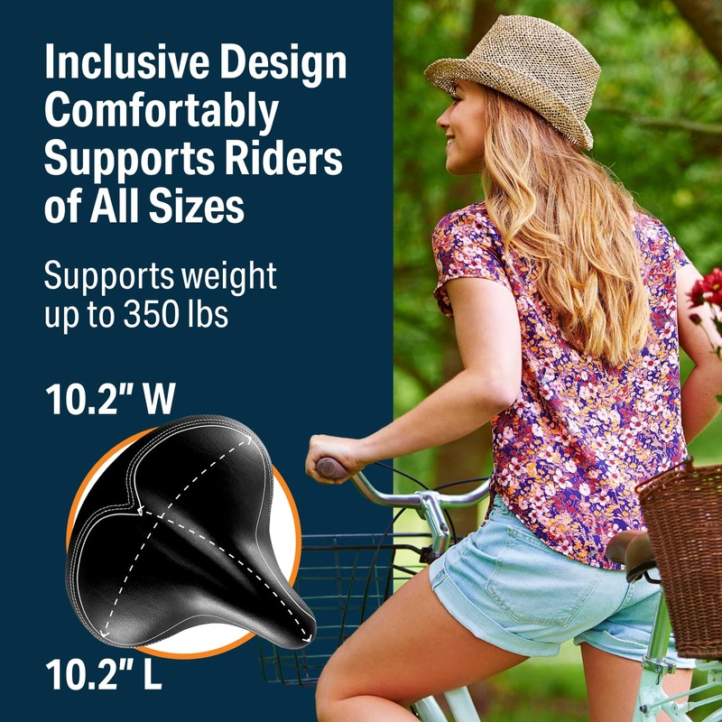 Bikeroo Wide Cruiser Saddle - Comfort Seat Fits Indoor &