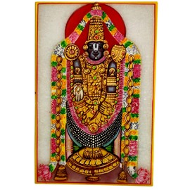 Purpledip Marble Painting Tirpuathi Venkateswara Balaji: Hand Painted Tile with Gold Work, 6x4 Inches (12092)