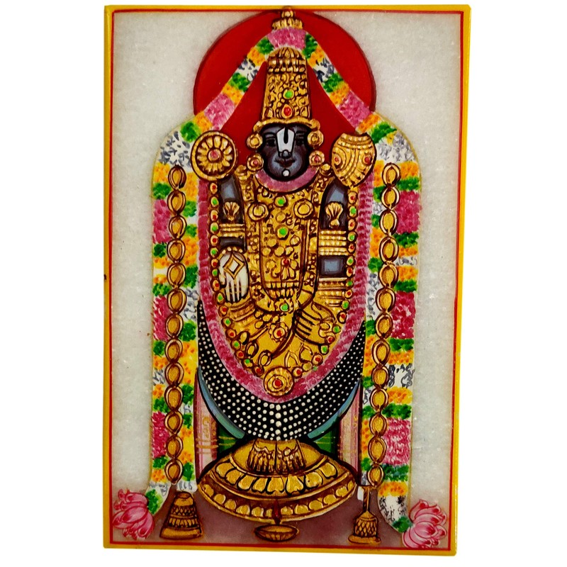 Purpledip Marble Painting Tirpuathi Venkateswara Balaji: Hand Painted Tile with
