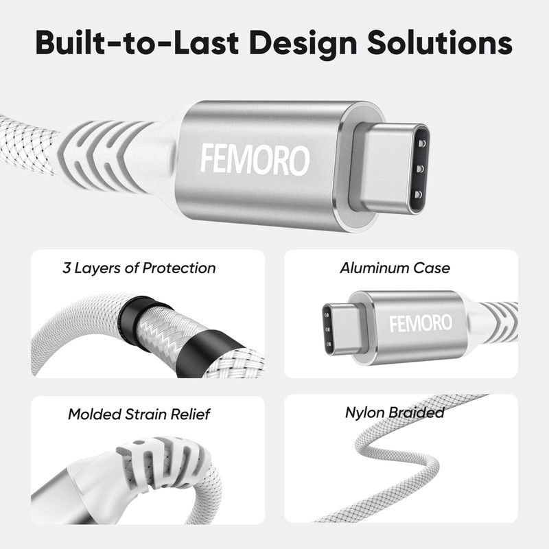 FEMORO Thunderbolt 4 Cable 6ft, 40Gbps Data Transfer 8K@120Hz 4K@240Hz
