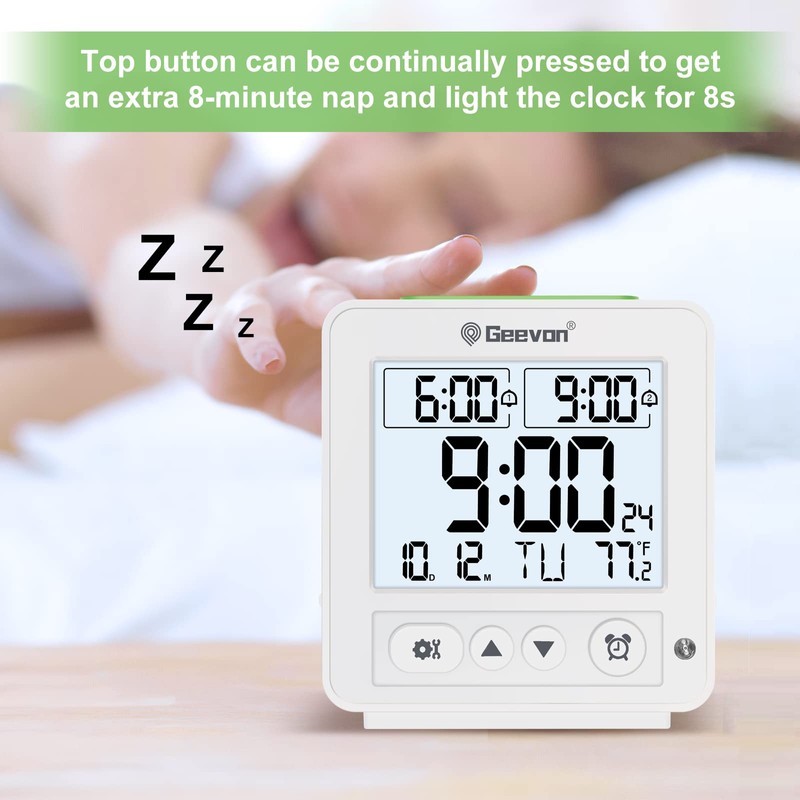 Geevon Atomic Travel Alarm Clock with Auto/8s Backlight, 2 Alarm