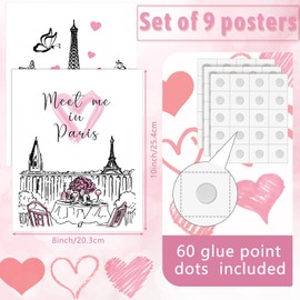 Spakon 9 Pieces Paris Bathroom Decor for Girls Paris Wall Art Paris Theme Room Decor Romantic Paris Room Decor Pink Eiffel Tower Wall Art Paris Bedroom Pictures for Girl