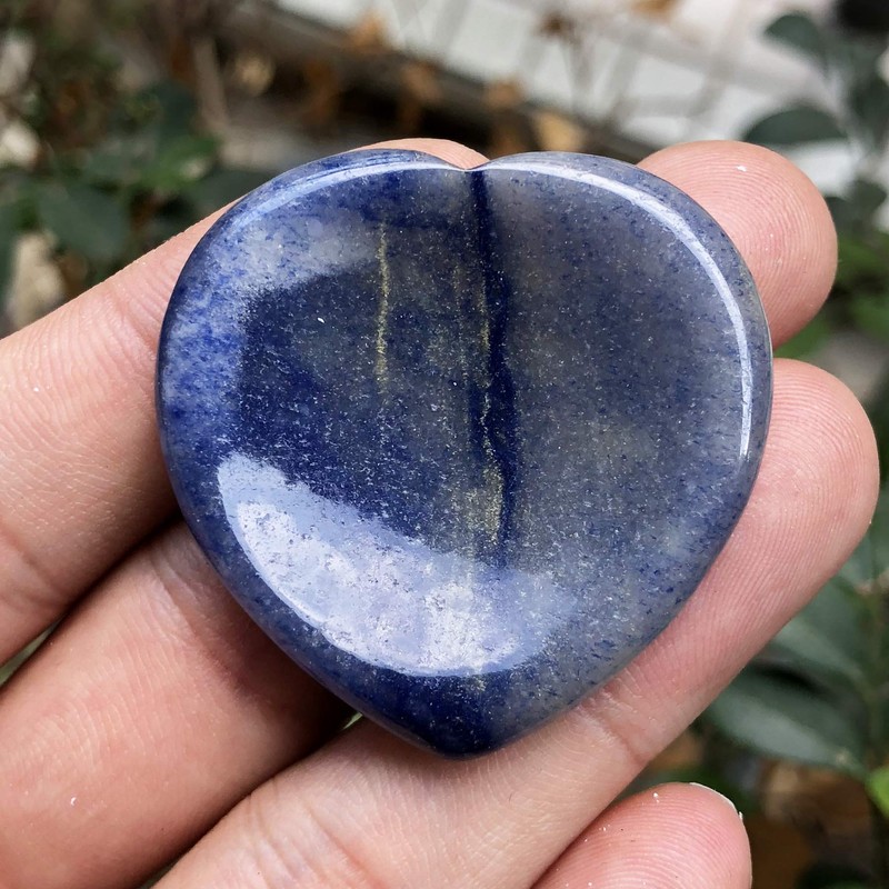 Fekuar Natural Blue Aventurine Crystal Thumb Worry Stone, Hand Carved