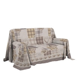 PENSIERI DELICATI Sofa Cover 180 x 290 cm Made in Italy, Fabric Blankets 100% Pure Cotton, Fantasy Mountain Beige, Ideal as a Sofa Throw, Sofa Cover or Bedspread (Single Bed)