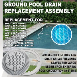 yeeluzan 2 Pack WG1030AVPAK2 Concrete Pool Drain Cover & Frame Kit - Direct Fit Round Main Drain Cover for Suction/Dual Suction Outlet Systems (Ground Pool Drain Replacement Assembly)