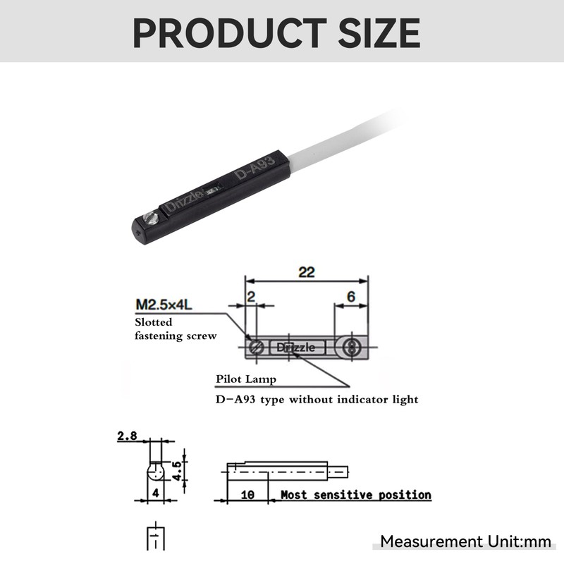 Drizzle 2PCS D-A93 Air Cylinder Magnetic Reed Sensor Proximity Switch