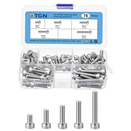 DTGN Metric Thread Assortment 75pcs M5 Bolt and Nut Kit 304 Stainless Steel M5x8/12/16/20/30mm Hex Socket Head Cap Screw Bolt Set
