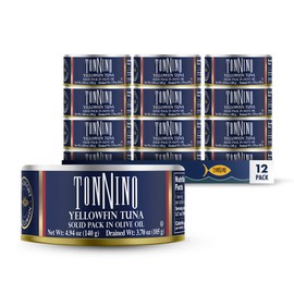 Tonnino Tuna Fillets Low Calorie and Gluten Free Yellowfin Canend Premium Tuna in Olive Oil 4.94 Oz [12 pack]