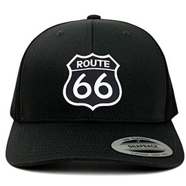 Armycrew Flexfit Route 66 Black White Patch Retro Fit Trucker Mesh Cap - Black - 2XL