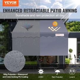 VEVOR Manual Retractable Awning, 78" Outdoor Retractable Patio Awning Sunshade Shelter, Adjustable Patio Door Window Awning Canopy with 39" Sun Shade Curtain for Backyard, Garden, Balcony, Dark Gray