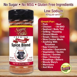 Sonny Boy's Premium All Purpose Meat Seasoning Spice Blend & Spice Rub, Sugar Free, Gluten Free, No MSG, Low Sodium, 5.3 Oz Shaker